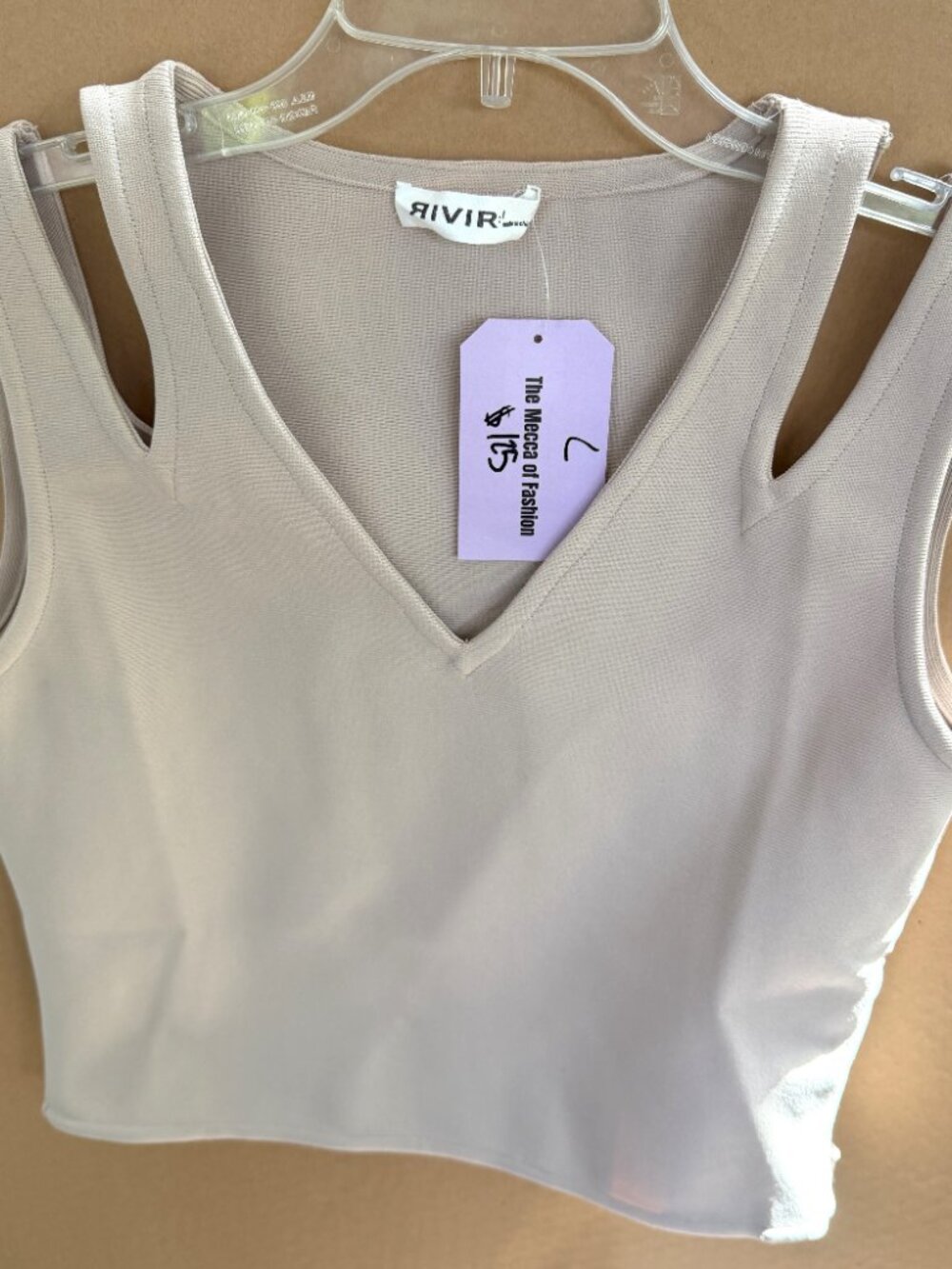 NWT Rivir Tan Deep V-Neck Dressy Dual Strap Tank Top/Bodysuit Size Large